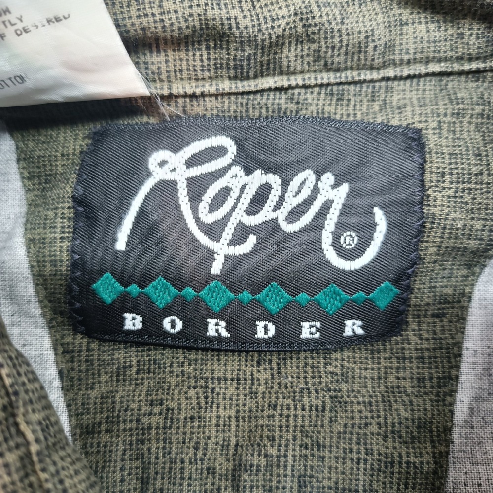 Vtg Roper Border Mens S Western Pearl Snap Shirt Aztec Geometric Olive Green USA - Picture 3 of 6